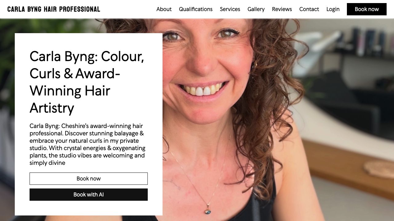 Carla Byng Hair Professional website built with JENA