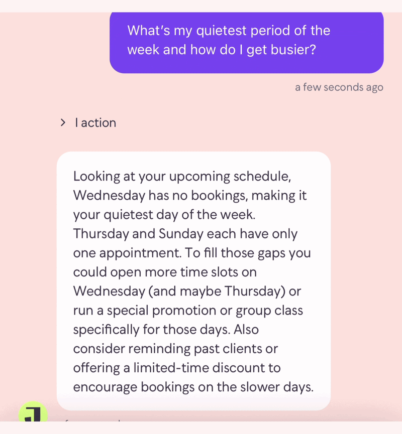 Actual JENA AI coach screen responding to a question about quiet days
